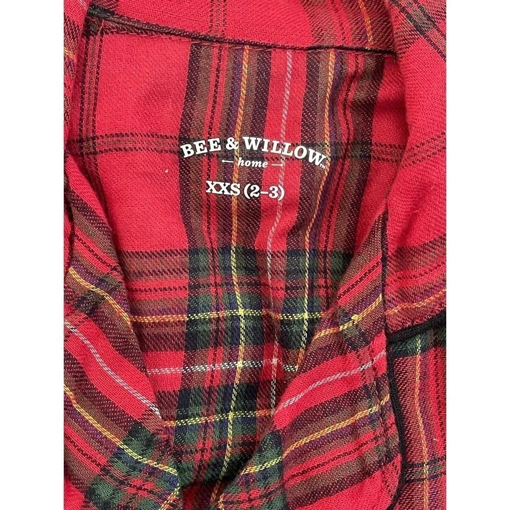 Christmas Kids Pajamas Red Tartan Plaid 2 Piece Set Classic XXS 2/3 Bee Willow